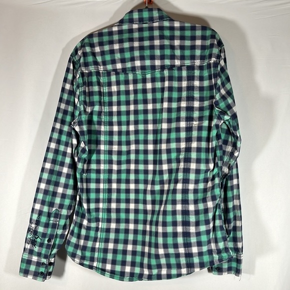 Jack & Jones Blue, Green & White Checkered Plaid Long Sleeve Button Down Shirt - Picture 8 of 8
